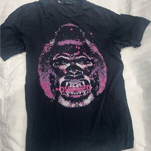 DSQUARED2 Black Tee with Vibrant Pink Gorilla Design